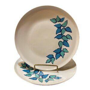 Paul McCobb‎ San Remo Contempri  Dinner Plates Blue Leaves Japan MCM Set Of 2